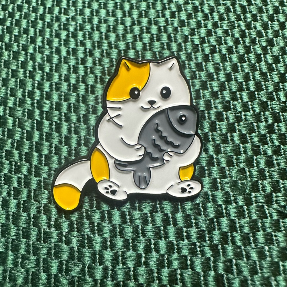 Cute Cat and Fish Enamel Pin